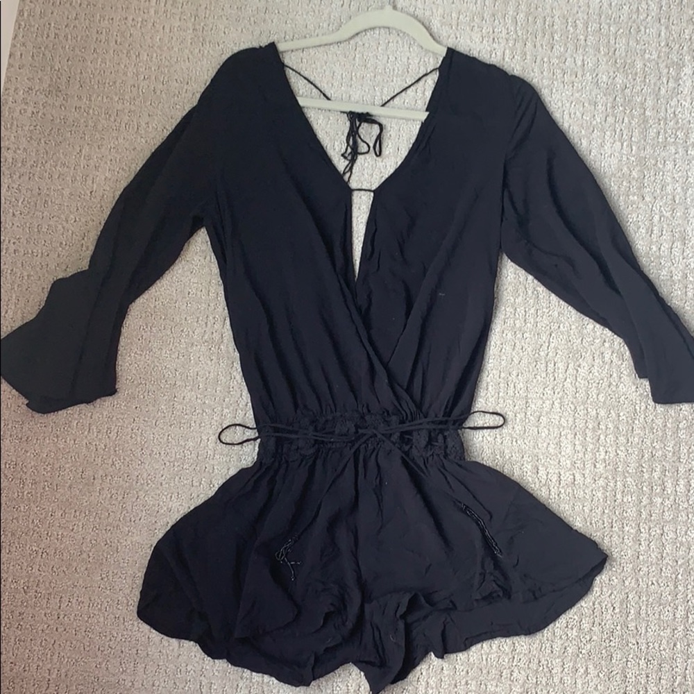 Black Romper with Flowy Sleeves